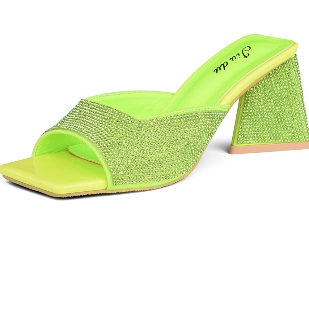 Rhinestone Open toe Sandals chunky block heels